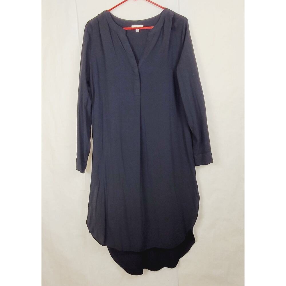 Alex & Lili black split hem popover shirt dress Size Large Lagenlook Minimal